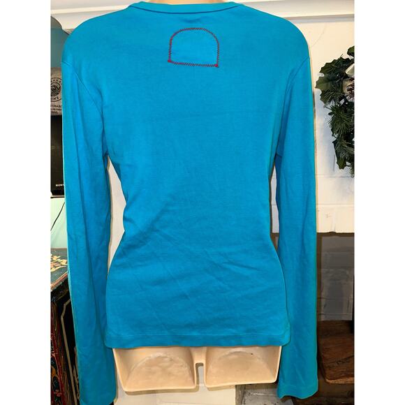 CALIFORNIA VINTAGE TURQUOISE MOTO BIKER LONG SLEEVED TEE 90's - Picture 5 of 6